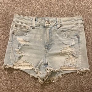 Light denim shorts.